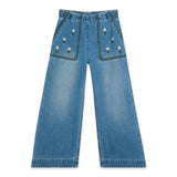 Stella McCartney Girls Jeans w/ Flowers Embroidery ~ Blue