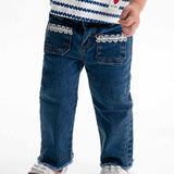 Mayoral Baby Girl Jeans w/ Embroidered Pockets ~ Dark Wash