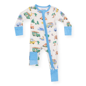 Angel Dear 2 Way Zipper Convertible Romper ~ Friendly Campers
