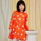Mini Rodini Hearts Woven l/s Dress ~ Bright Red