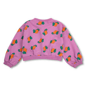 Bobo Choses Girls Tangerine Print Cropped Sweatshirt ~ Purple