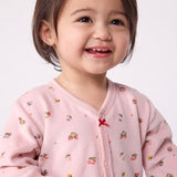 Petit Bateau Velour Front Snap Floral Print Footie ~ Pink Multi