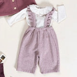 Play Up Baby Ruffle Collar Onesie & Printed Fleece Ruffle Overalls Set ~ Rose/Natural