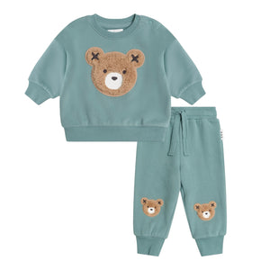 Huxbaby Furry Huxbear Sweatshirt & Sweatpants Set ~ Green Granite