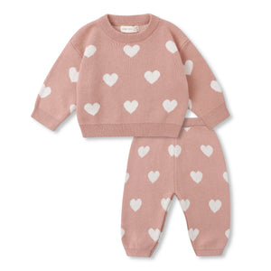 Quincy Mae Hearts Knit Sweater & Pants Set ~ Pink