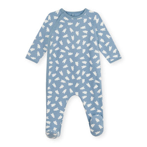 Petit Bateau Side Snap Bear Print Brushed Fleece Footie ~ Blue/White