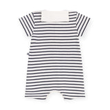 Petit Bateau s/s Striped Short Romper w/ Sailor Collar ~ White/Navy