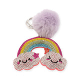 Bari Lynn Crystalized Keychain w/ Fur Puff ~ Double Smiley Cloud w/ Rainbow