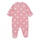Petit Bateau Polaire Front Snap Heart Print Footie ~ Pink/White