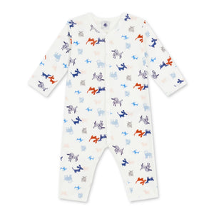 Petit Bateau l/s Dogs Print Romper ~ White Multi