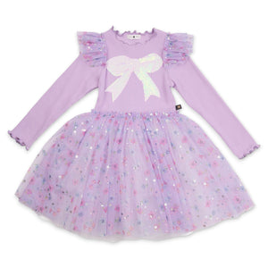 Petite Hailey Raina Bow & Flowers Tutu Dress ~ Purple