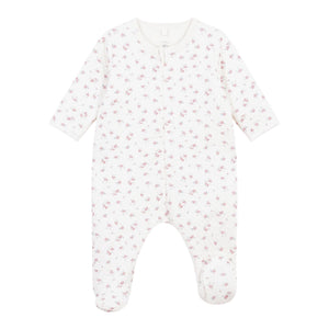 Petit Bateau Front Zip Floral Print Footie ~ White Multi