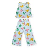 Petite Hailey Printed Pleated Top & Pants Set ~ Blue Birds