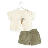 Play Up Baby Printed Linen Shirt, T-Shirt & Woven Shorts Set ~ Palms/Moss