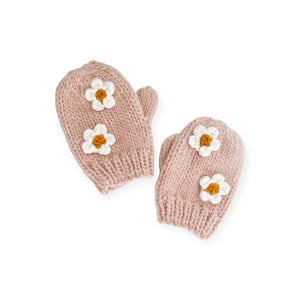 The Blueberry Hill Flower Knit Baby Mittens ~ Blush