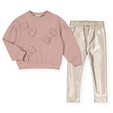 Mayoral Girls Bows Sweatshirt & Metallic Leggings Set 7-12 ~ Rose/Gold