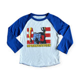 Rowdy Sprout Baby Bruce Springsteen Born in the USA l/s Raglan Tee ~ Vintage White/Royal