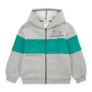 Bobo Choses Smiling Zip Hoodie ~ Heather Grey/Green