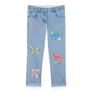 Stella McCartney Girls Jeans w/ Multicolor Bows ~ Blue