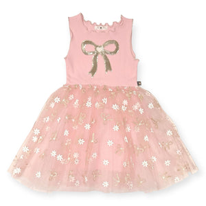 Petite Hailey Gold Bow Tutu Dress ~ Pink