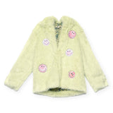 Hannah Banana Hooded Faux Fur Coat w/ Sequin Appliques ~ Lime