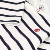 Petit Bateau Side Snap Striped Footie ~ White/Navy