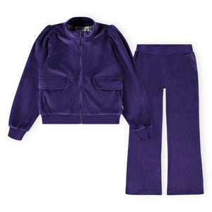 Molo Malika Velour Zip Sweatshirt & Adoria Flare Sweatpants  Set 7-12 ~ Space Purple