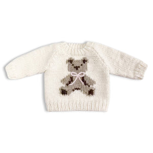 The Blueberry Hill Knit Teddy Bear Sweater ~ Cream/Pink Bow