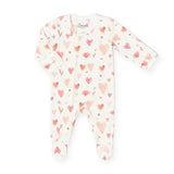 Coccoli Modal Printed Zip Footie ~ Hearts/Cream