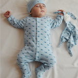 Petit Bateau Front Snap Whale Print Footie w/ With Attached Bodysuit ~ Blue