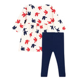 Petit Bateau Baby l/s Bird Print Dress w/ Leggings ~ Cream Multi/Navy