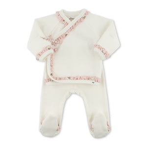 Oh Baby! Apple Blossom Pink Ruffle Kimono Set ~ Oyster