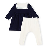Petit Bateau l/s Sailor Dress w/ Leggings ~ Navy/Cream