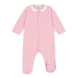 Petit Bateau Front Snap Velour Floral Footie w/ Collar ~ Pink/White
