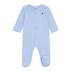 Petit Bateau Front Snap Striped Footie ~ Blue/White