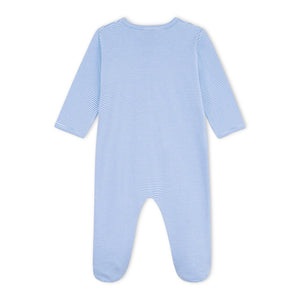 Petit Bateau Front Snap Striped Footie ~ Blue/White