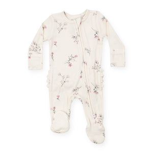 Angel Dear 2 Way Zipper Ribbed Ruffle Back Footie ~ Wispy Floral