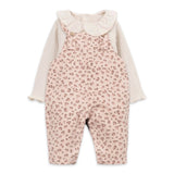 Play Up Baby Ruffle Collar Ribbed Onesie & Leopard Print Frilled Twill Overalls Set ~ Natural/Pink