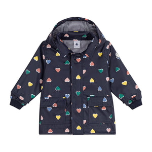 Petit Bateau Baby Multi Heart Print Hooded Rain Jacket ~ Navy Multi