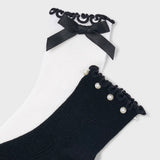 Mayoral Girls Ruffle & Bow Socks 2pk ~ White/Black