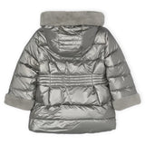 Mayoral Girls Metallic Faux Fur Puffer Coat ~ Silver