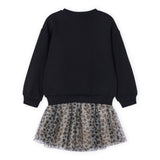 Mayoral Girls Bow Sweatshirt & Tulle Skirt Set ~ Black/Leopard