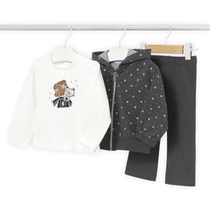 Mayoral Baby Girl Stars Zip Hoodie, l/s Tee & Sweatpants Set ~ Heathered Lead