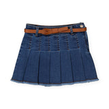 Mayoral Girls Pleated Denim Skirt w/ Belt 7-12 ~ Medium Wash