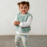 Mayoral Baby Girl Faux Fur Vest, Butterflies Top & Leggings Set ~ Anise
