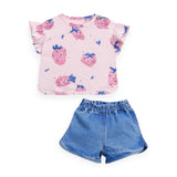 Play Up Baby Printed Frill Sleeve Tee & Denim Shorts Set ~ Strawberries/Blue