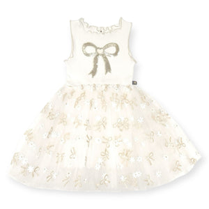 Petite Hailey Gold Bow Tutu Dress ~ White