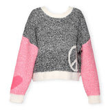 Hannah Banana Peace Sign Knit Sweater 7-12 ~ Grey/Pink