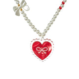 Lilies & Roses Red Pearlized Heart & Bow Necklace