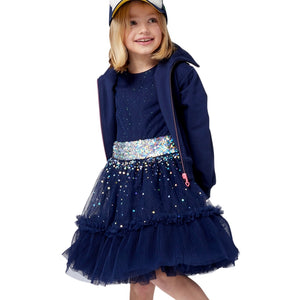 Billieblush Girls Glitter & Tulle s/s Dress ~ Navy